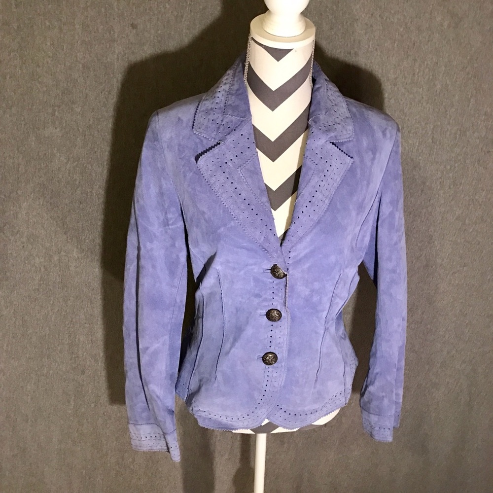 Coldwater Creek Blue Suede Leather Jacket, Sz. 10