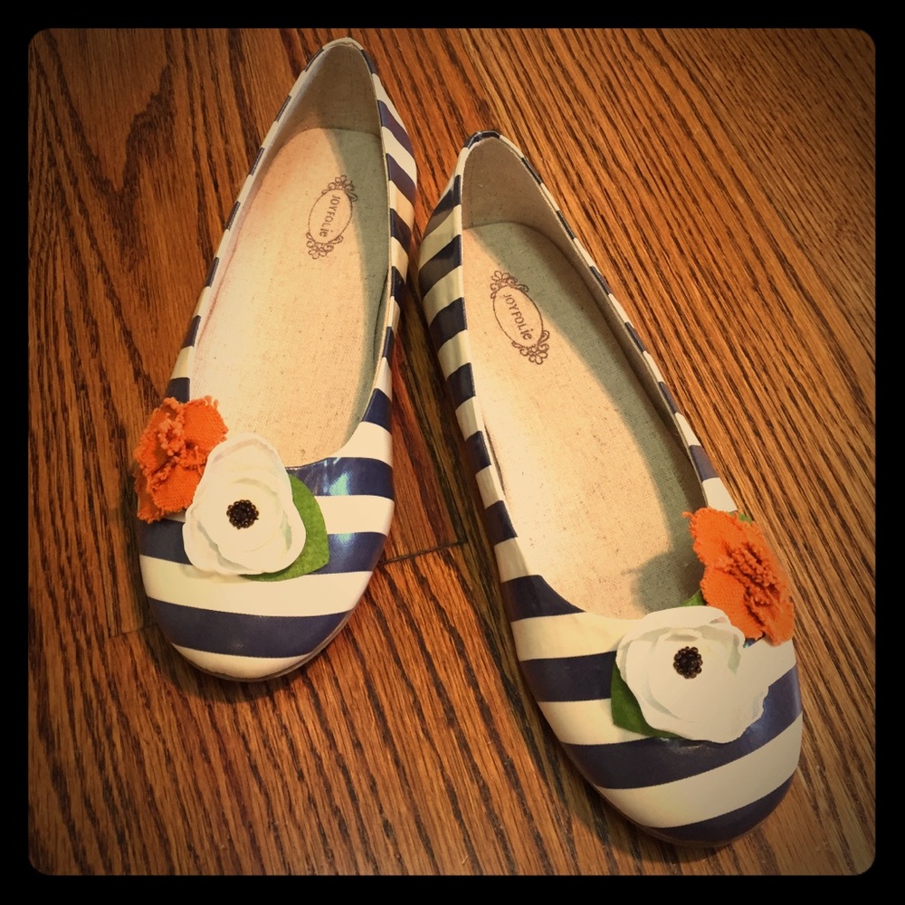 Joyfolie pumpkin striped skimmer flat navy youth 6