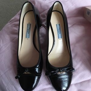 Prada black low block heels