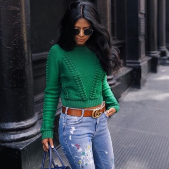 Cropped Braided Stitch Sweater Milly 