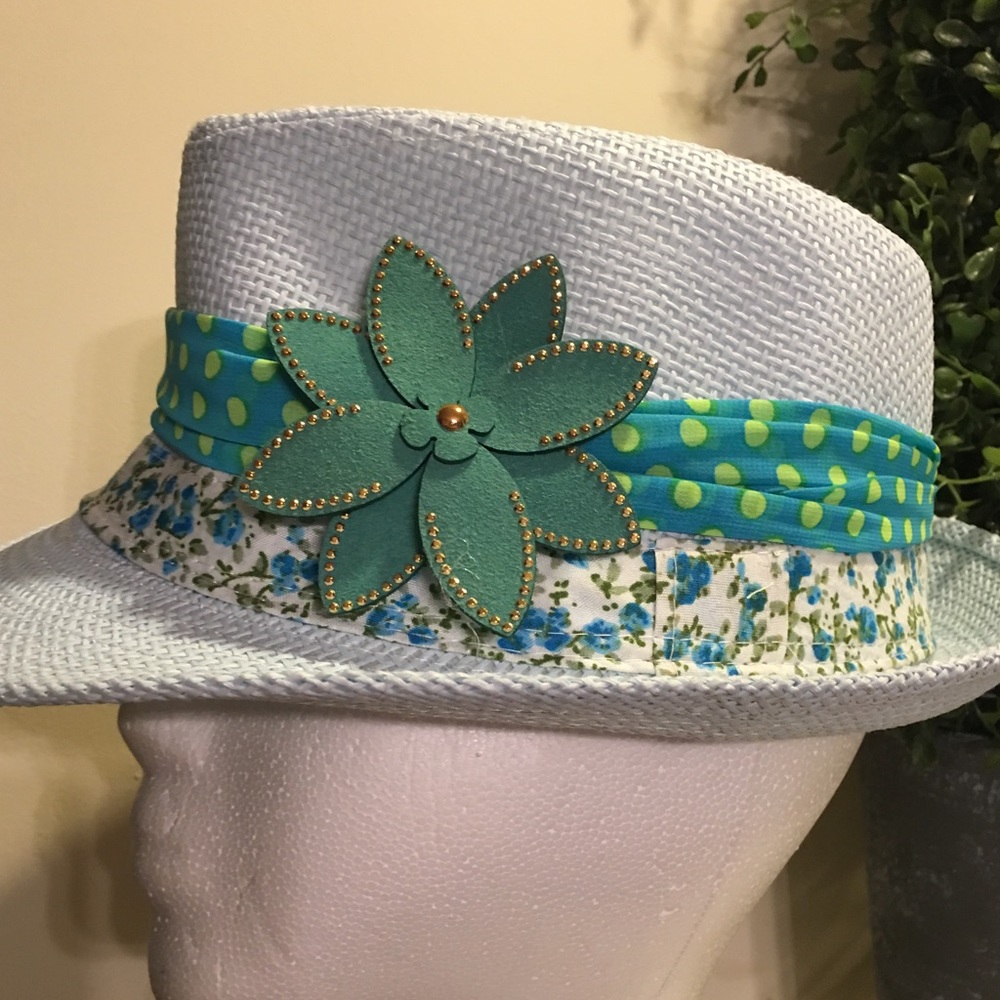 Baby Blue & Green Fedora Hat