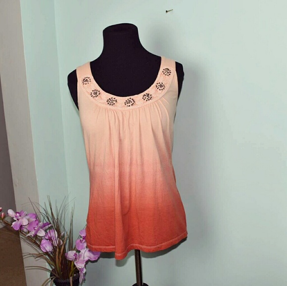 LOFT Tops - LOFT Sunset Ombre Beaded Neck Blouse