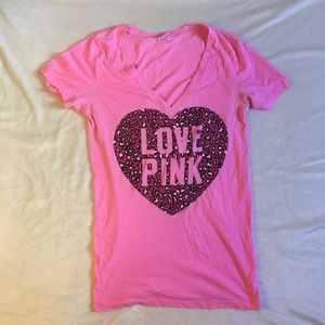 LOVE PINK t-shirt with cheetah print heart, medium