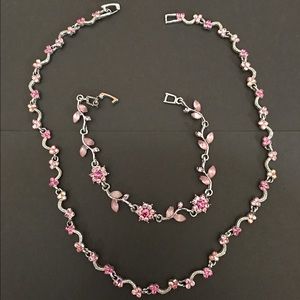Pink Crystal and Silver Jewelry Set