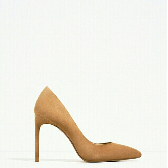 ZARA 100% LEATHER HIGH HEEL WITH GOLD DETAIL NEW - Picture 2 of 7