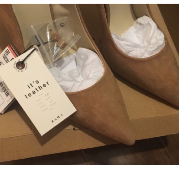 ZARA 100% LEATHER HIGH HEEL WITH GOLD DETAIL NEW - Picture 3 of 7