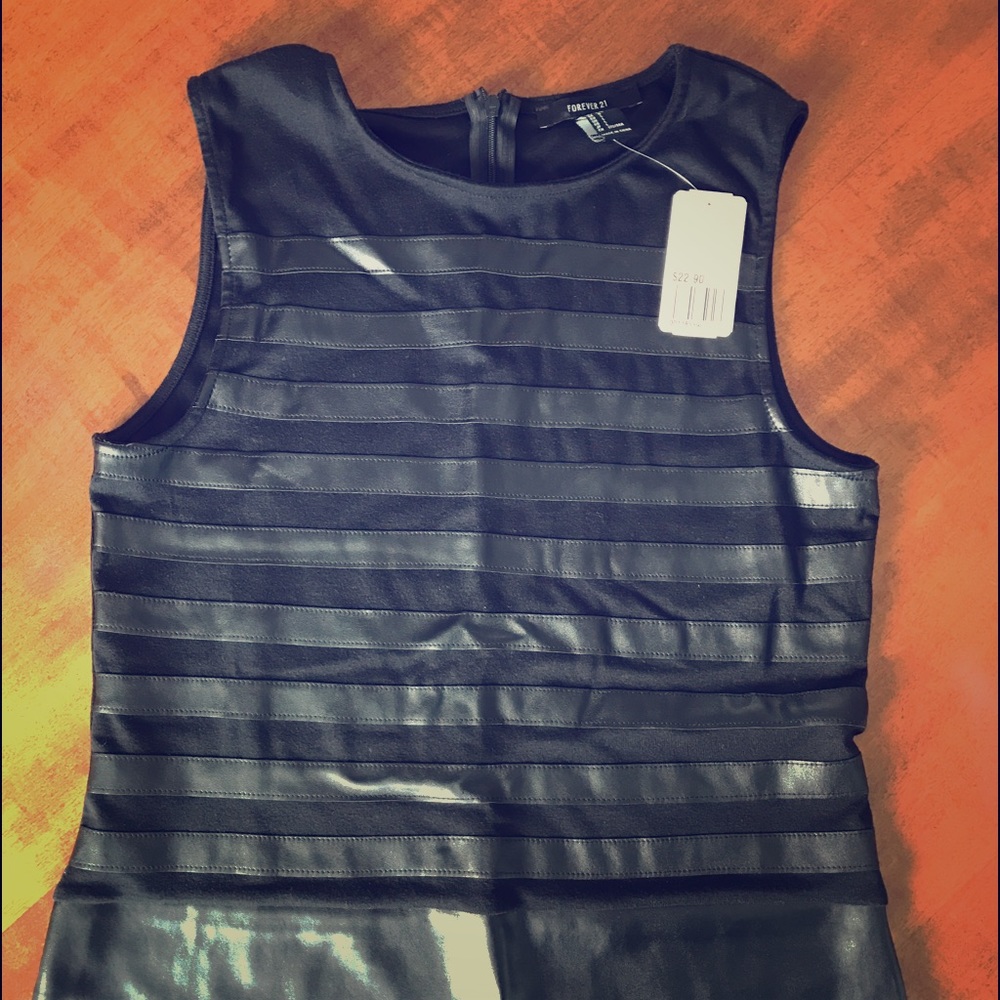 Forever 21 black faux leather peplum tank
