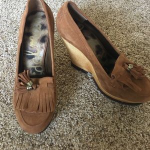 Sam Edelman Wesley Brown Suede Tassel Wood Wedges