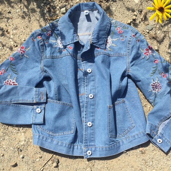 Denim embroidered vintage jacket flowers jean - Picture 8 of 8