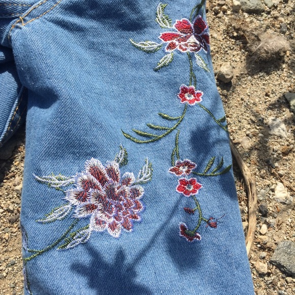 Denim embroidered vintage jacket flowers jean - Picture 5 of 8