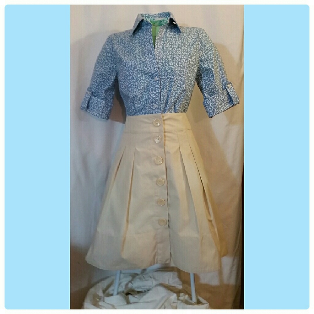 H&M Button Down A-Line Khaki Skirt