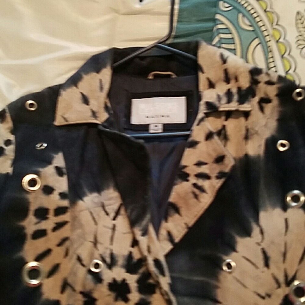 All suede tie die navy and cream coat