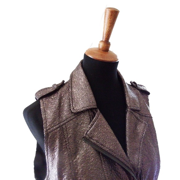 Lucy Paris Metallic Sleeveless Moto Vest Large - Picture 4 of 6