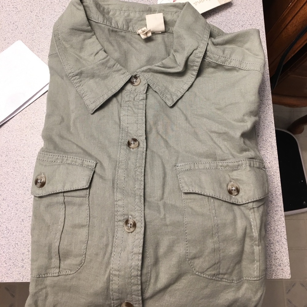 Green button down shirt