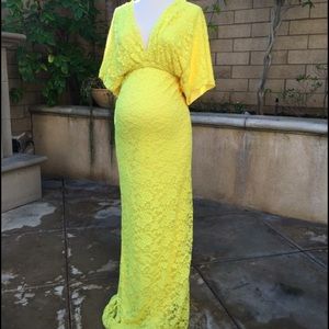 Yellow lace maternity dress floor length