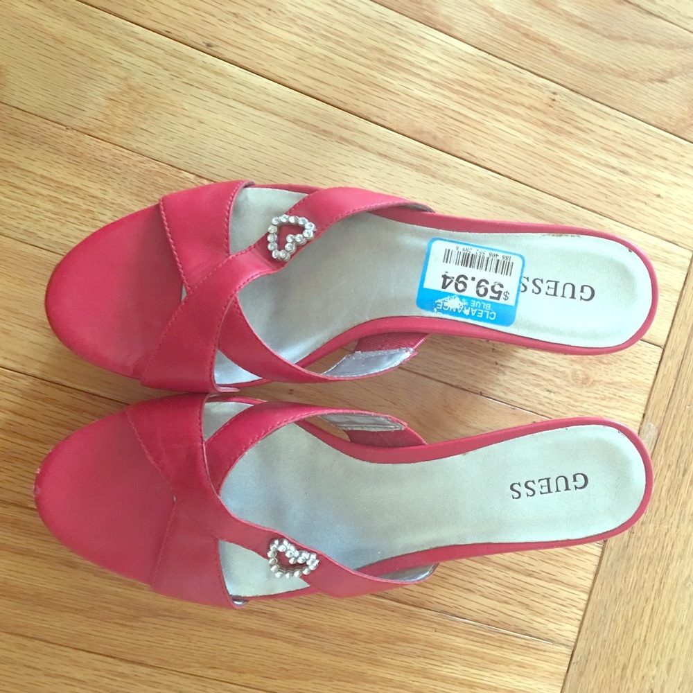 New Beautiful Leather Guess Wedge Sandals Red 8.5