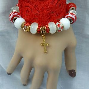 Red and White Inspirational Charm Bracelet