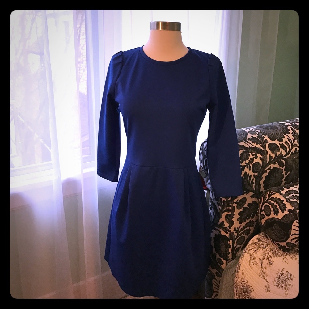 Royal blue scuba material 3/4 sleeve dress