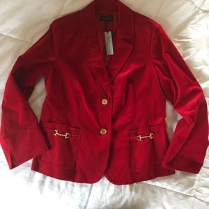 Red corduroy Talbots blazer NWT size 16 gold tone