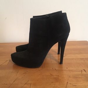 Black true suede semi pointy booties