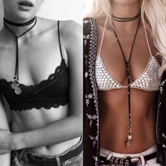 Simple & Sexy Black Suede Lariat Choker Necklace - Picture 2 of 4