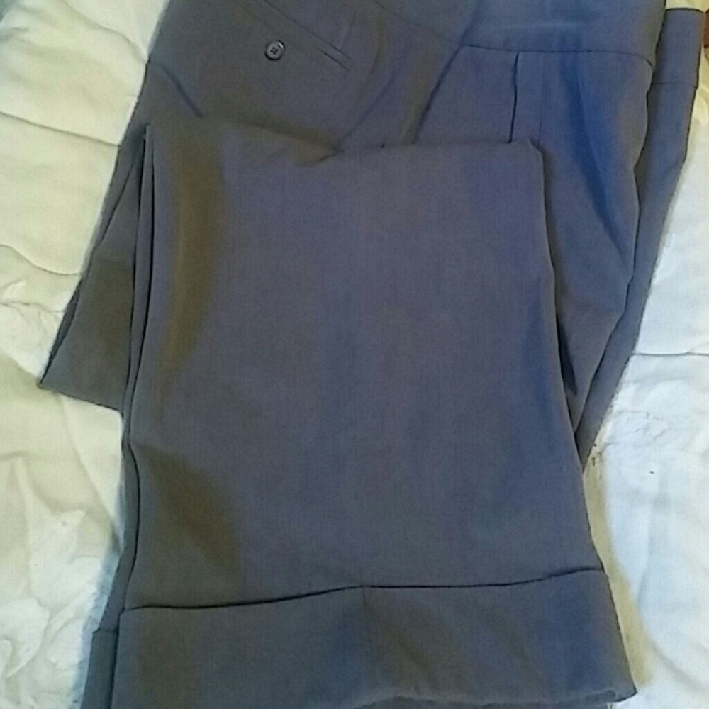 Gray slacks with cuffed hem