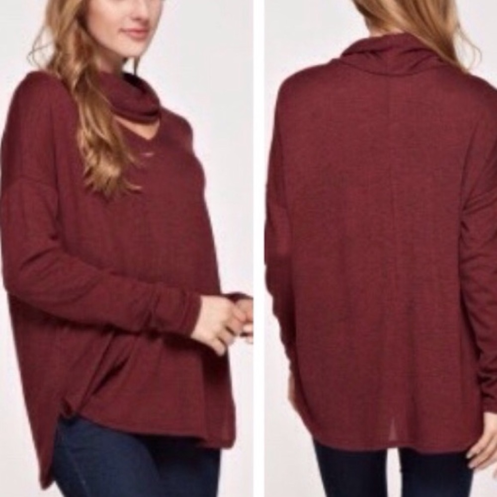 BOGO 50% OFF🎉NWT Burgundy Cowl Neck Choker Top - Picture 2 of 4