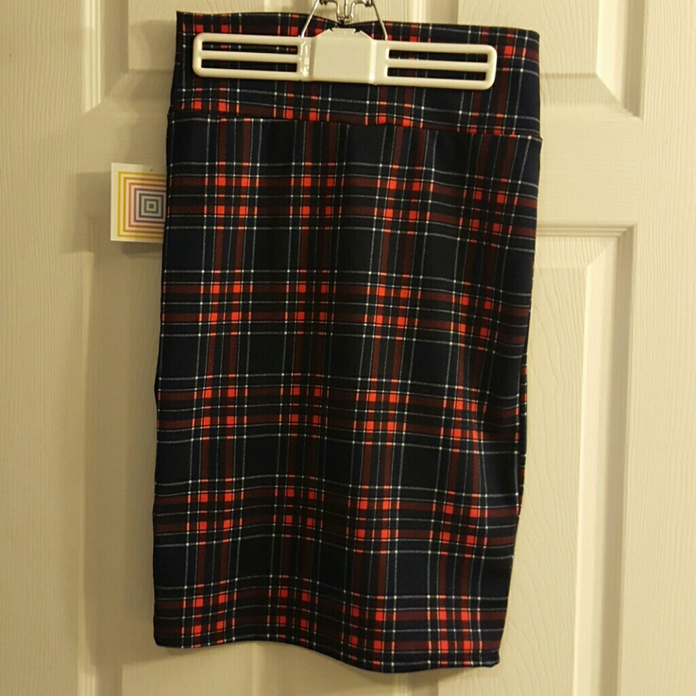 LuLaRoe Cassie skirt (Navy, red, and white plaid)