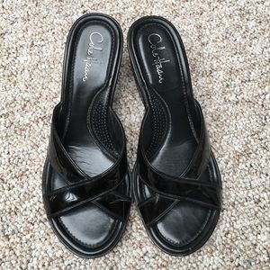 Cole Haan Black patent leather wedge sandals