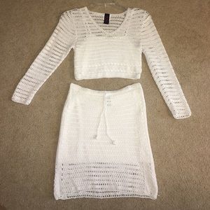 Hot Miami Styles -LINED White Crocheted Crop&Skirt