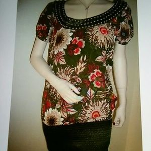 New bebe sweet meadow print tunic top blouse S
