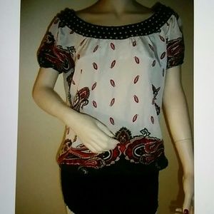 New bebe lavish paisley tunic top blouse size S