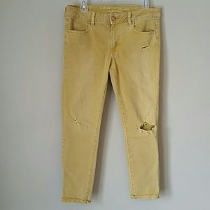Mustard colored crop jeggings