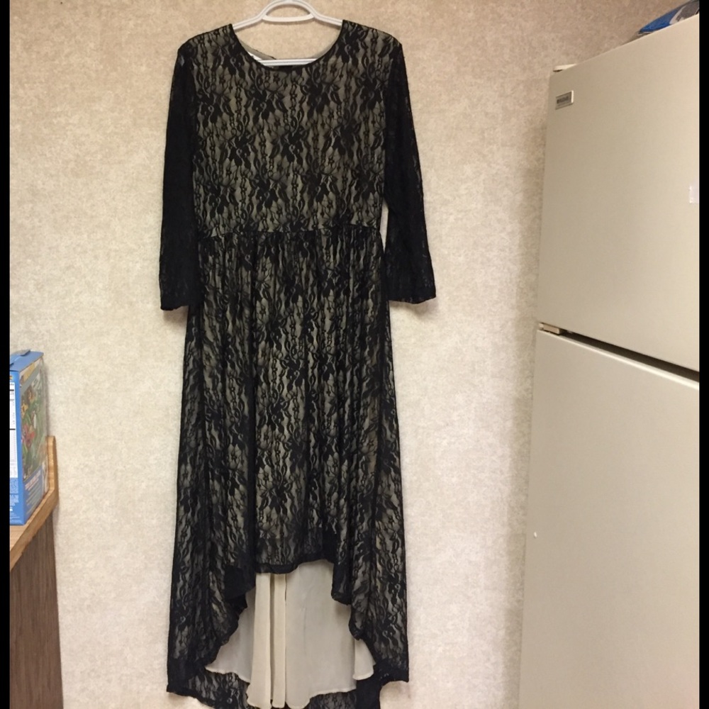 Gorgeous black lace dress with cream underlay