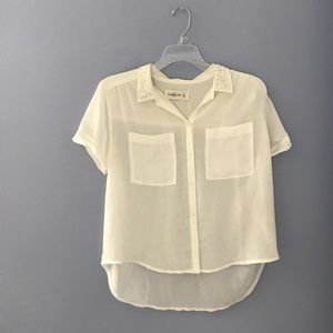 Blouse with Pearl & Diamond Studded Collar