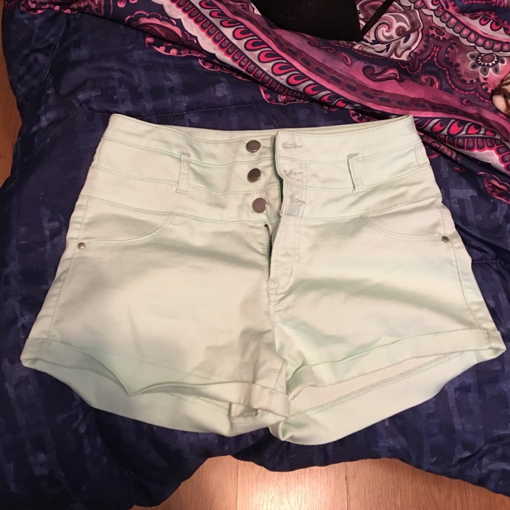 Mint green high waisted shorts