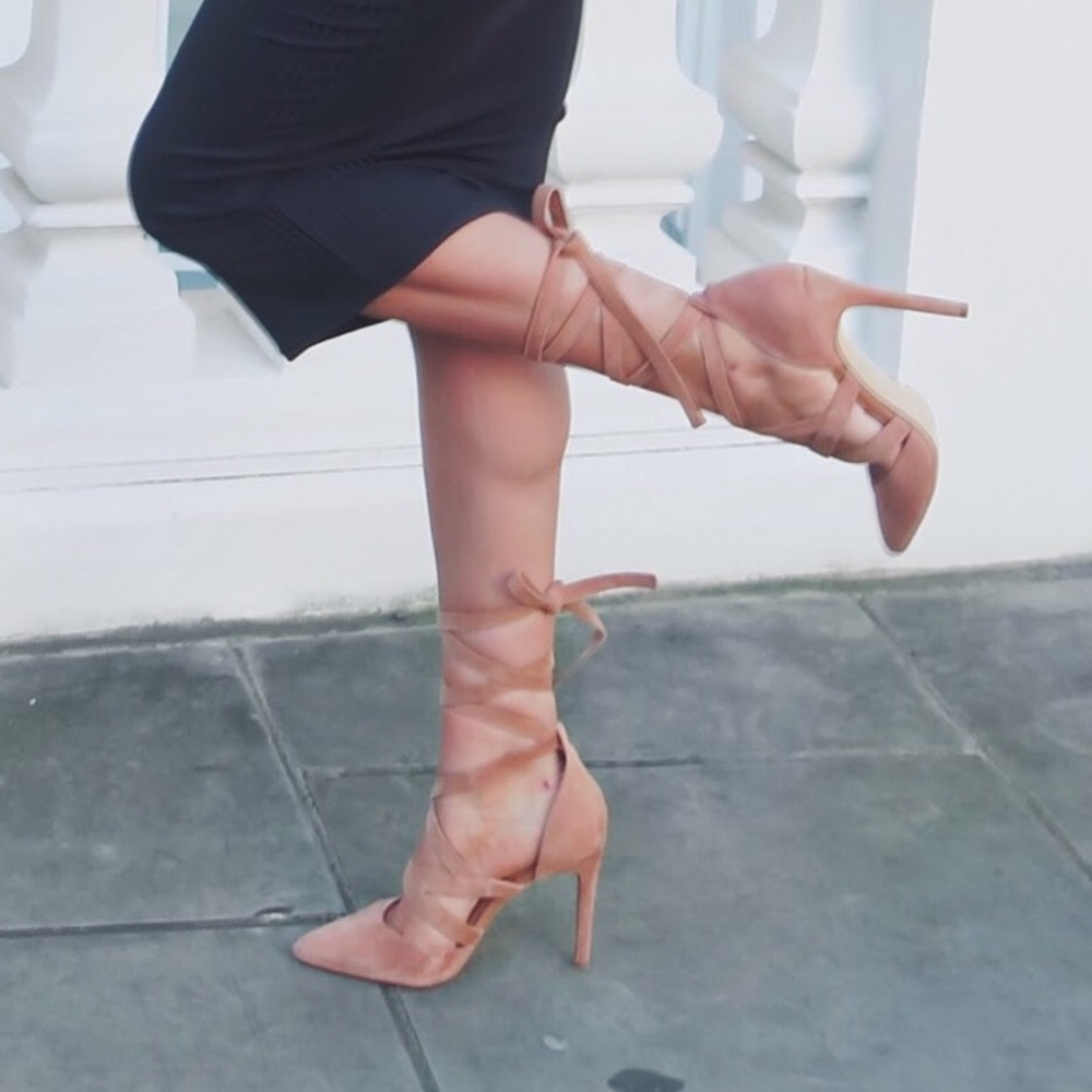 Nude suede Aldo lace up heels size 7