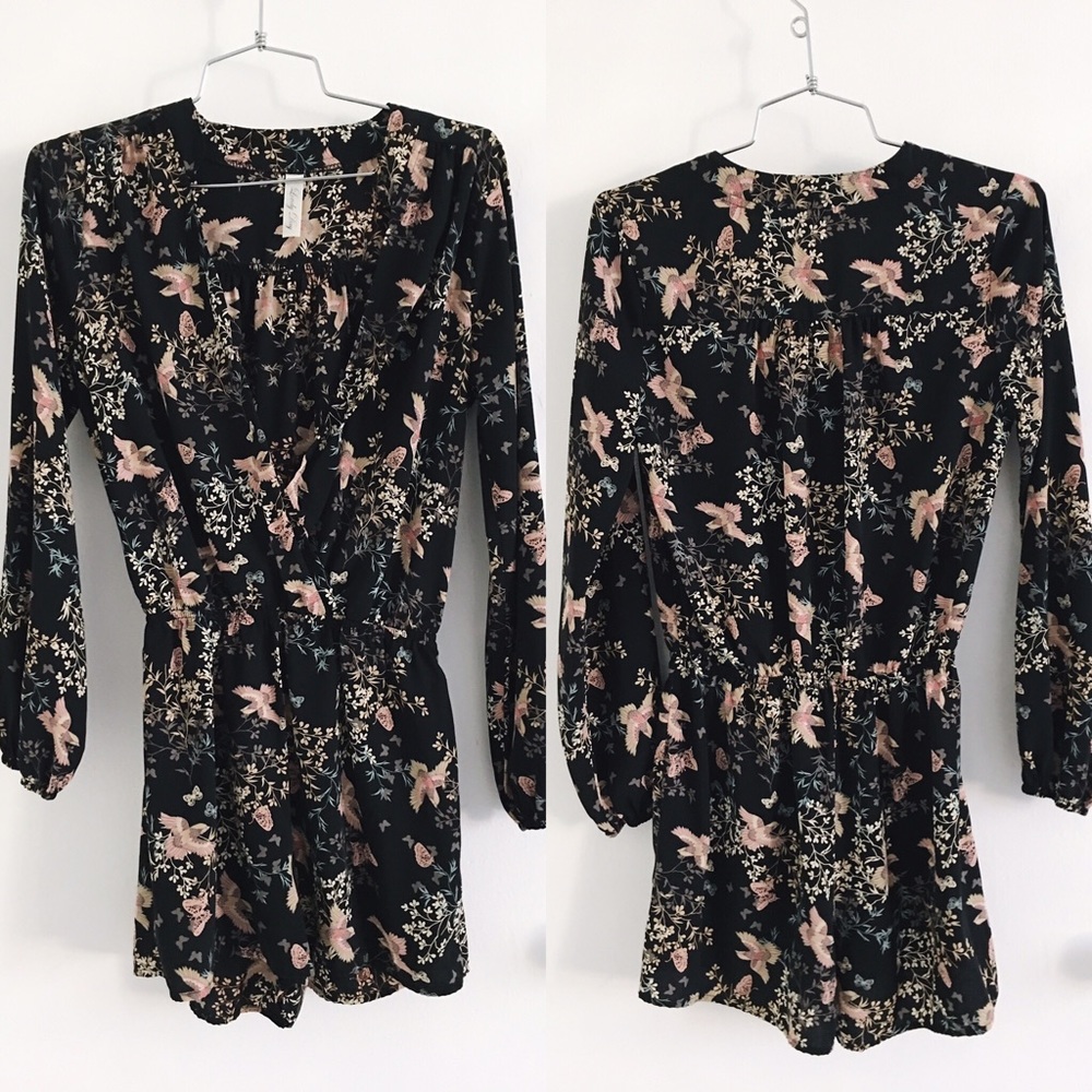 Floral Low Cut V Neck Romper