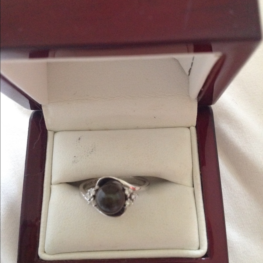 Tahitian pearl ring with diamonds