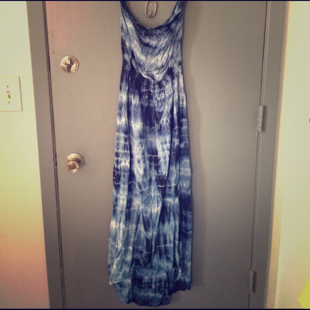 Shibori  strapless high low maxi dress