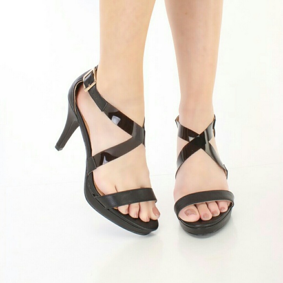 Black Clear Cross Strap Heels - Picture 1 of 3