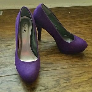 Purple faux suede heels