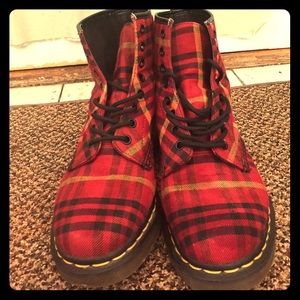 Red plaid Dr. Martens