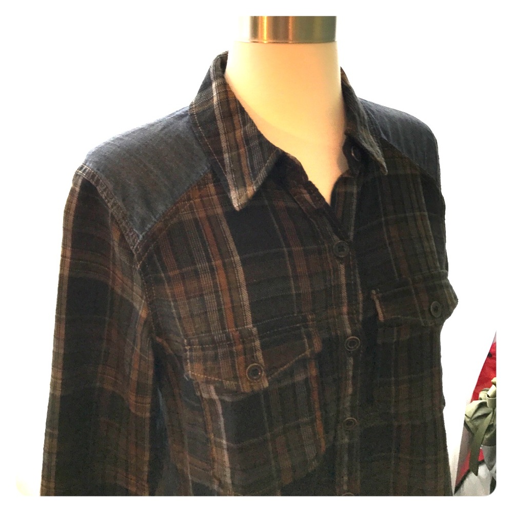 Free People Denim and Plaid Western Style Tunic