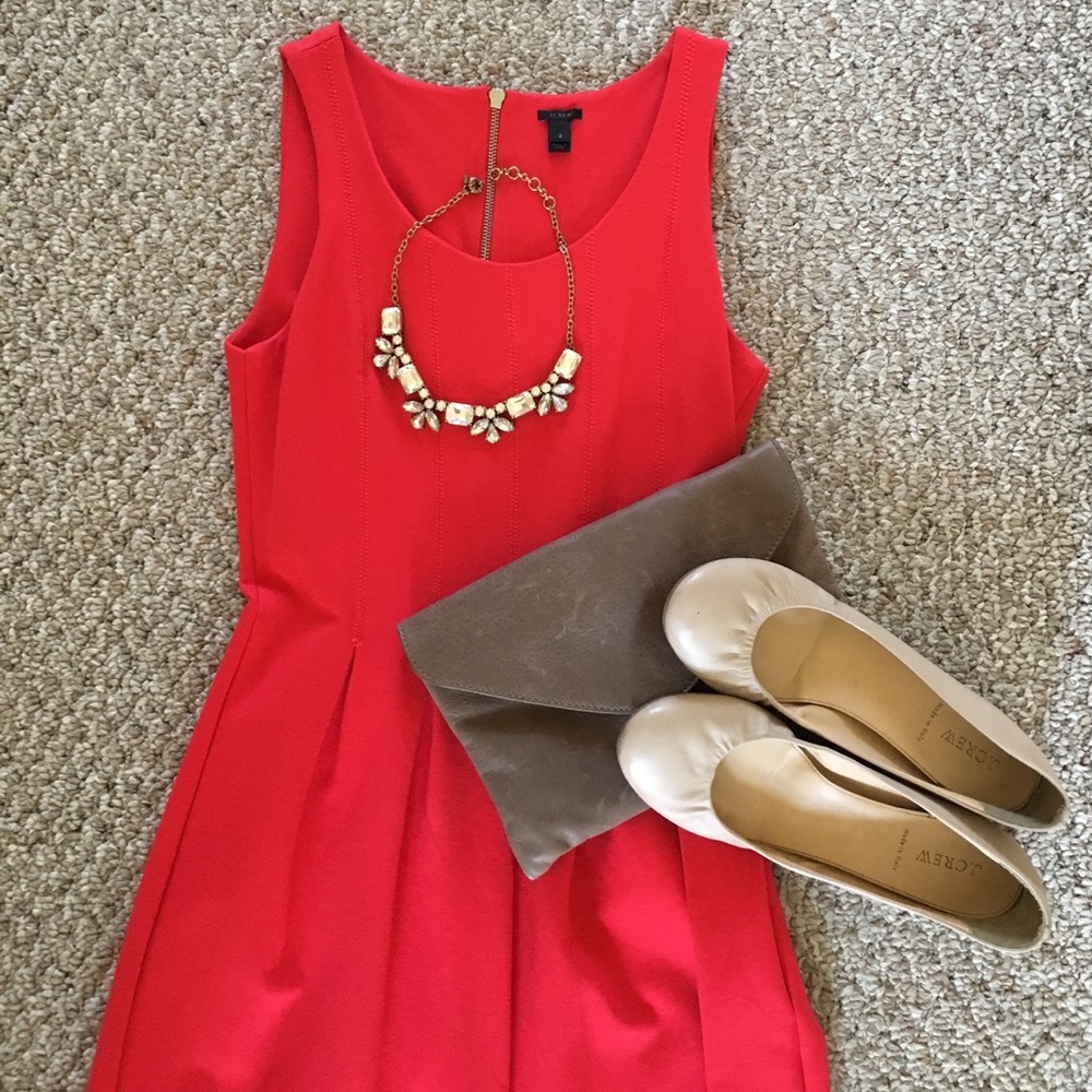 J. Crew Coral pleated flare dress