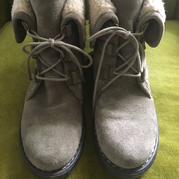 Green Olive Suede Leather Combat Booties Size 6.5 - Picture 4 of 4