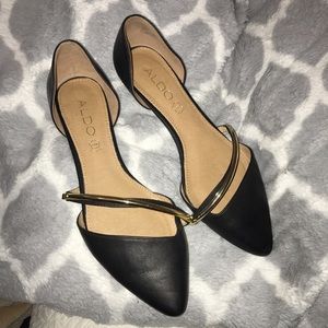 Aldo Nydellan leather D'orsay black gold flats