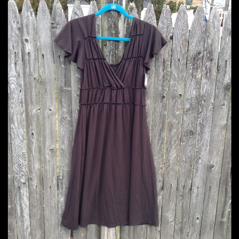 Empire Surplice Dress in Chocolate Brown