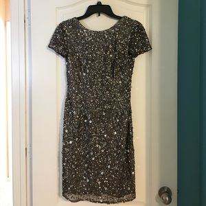 Adrianna Papell Silver Sequins Bodycon Dress