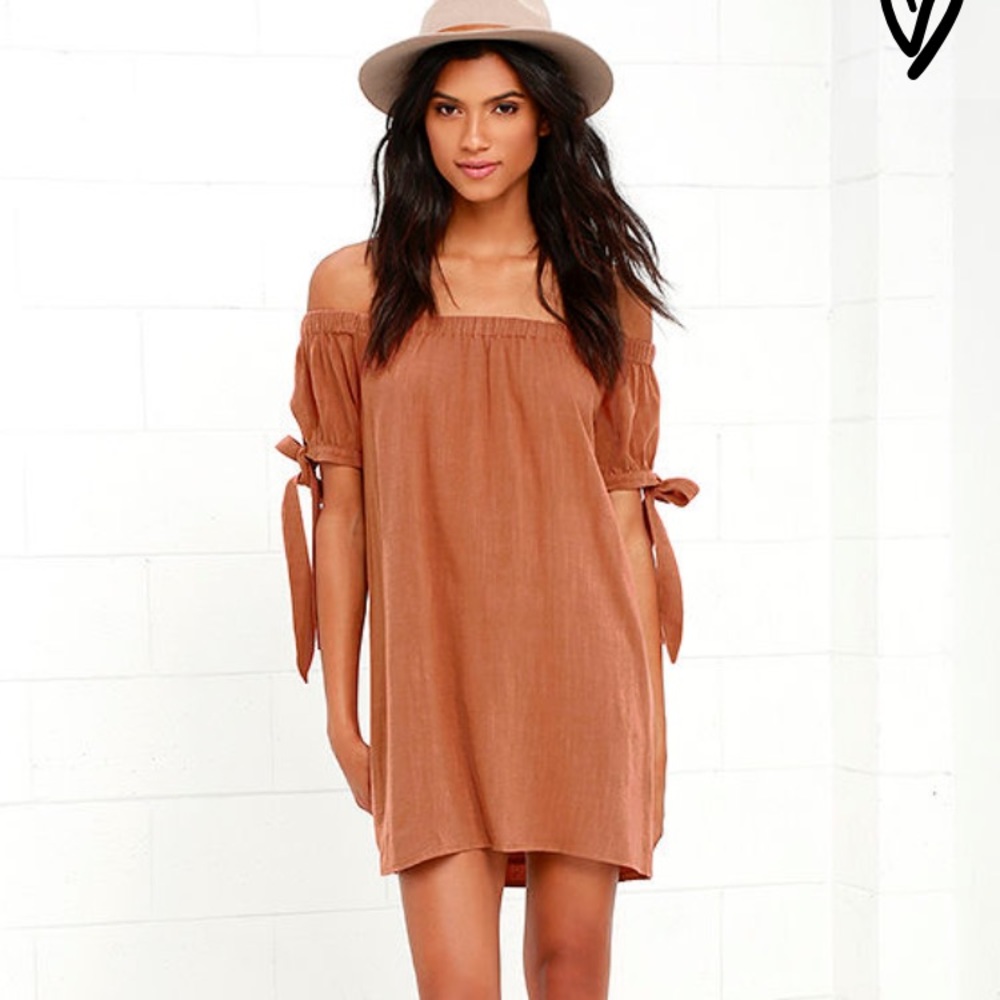 Lulu's Al fresco off the shoulder brown Dress